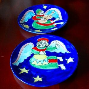 Cobalt Blue Italian Christmas Angel Musicians Plates